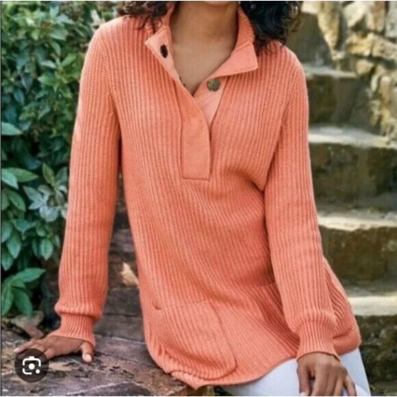Women's Soft Surroundings Quarter Button Top | Highland Sweater PETITE L… - Picture 1 of 4